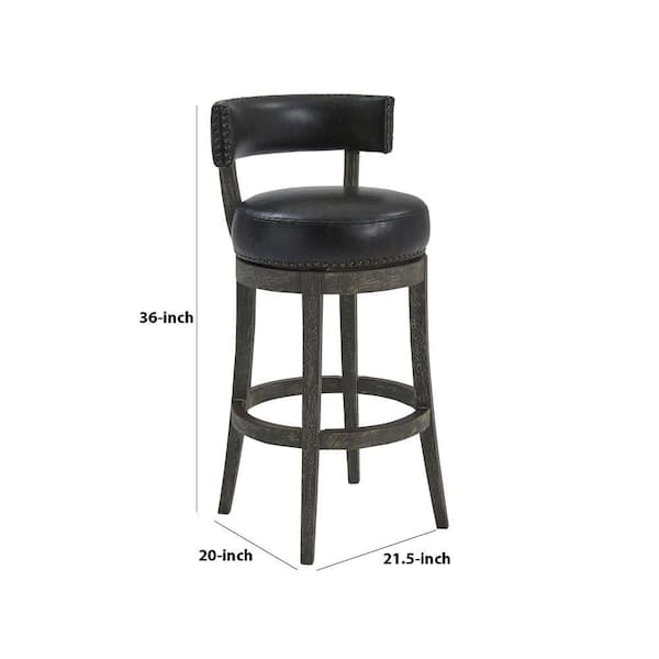 Benjara 36 In Gray Low Back Wooden, White Leather Nailhead Counter Stools