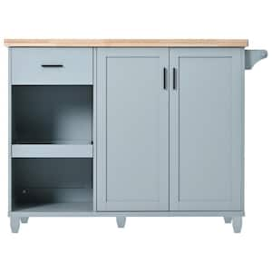 Gray Blue Wood 49 in. Kitchen Island with Drawer, Kitchen Storage Cart, Slide-Out Shelf, Rolling Kitchen Cart on Wheel