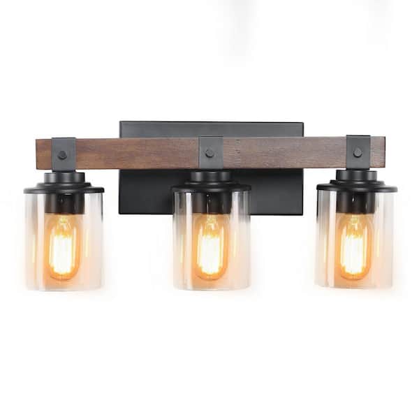 PUDO 18.5 in. 3 Light Farmhouse Black Bathroom Vanity Light with Clean Glass Shade