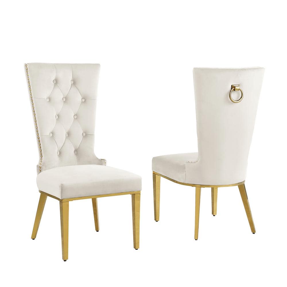 Luxurious Cream Velvet and Gold Marble Top Dining Set