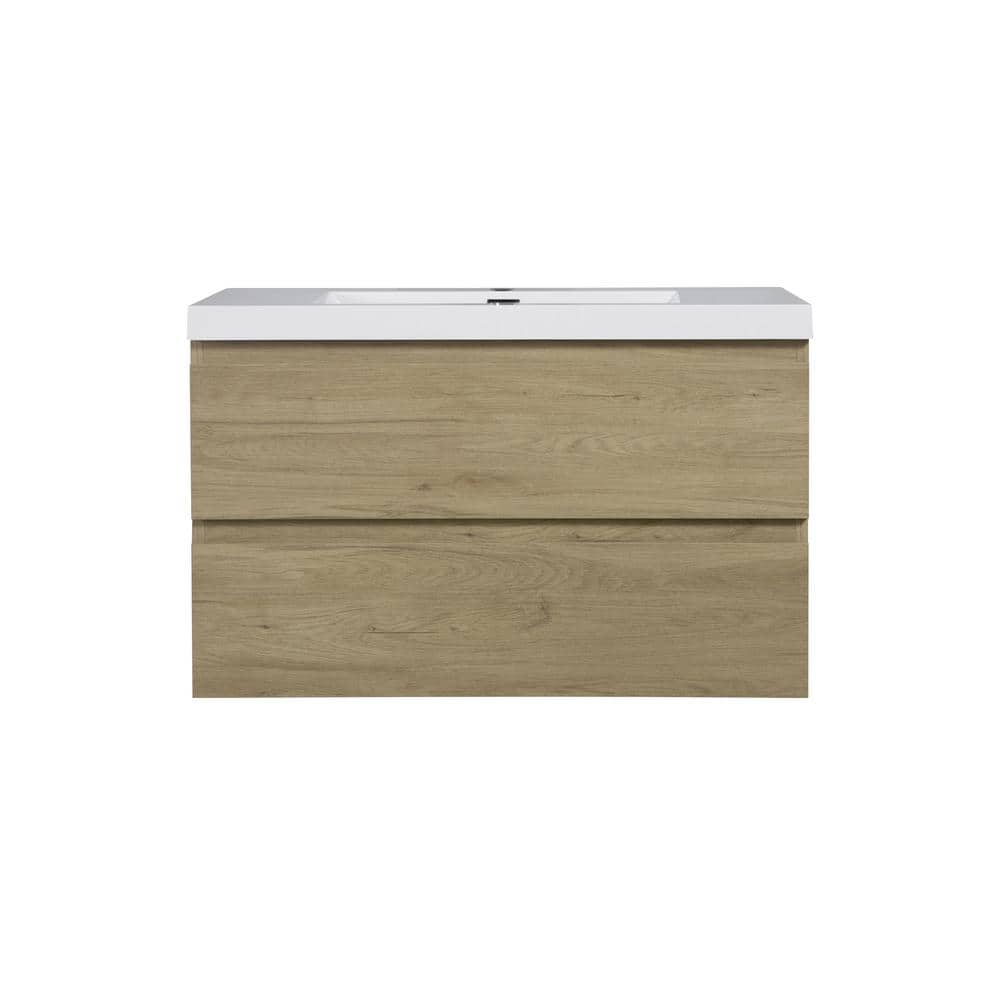 36 in. W x 20 in. D Single Sink Wall-Mounted Bathroom Vanity in Natural Oak