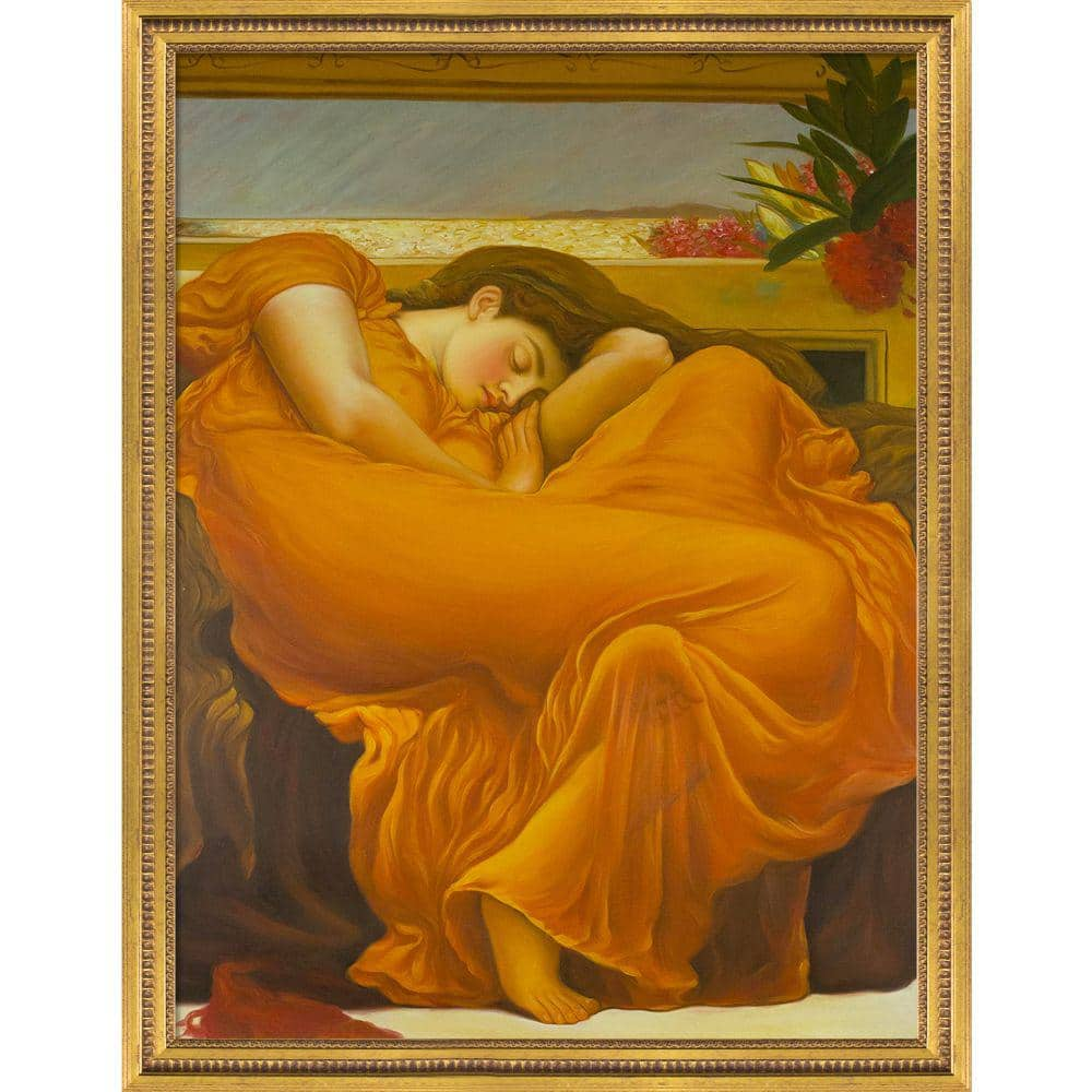 LA PASTICHE Flaming June by Lord Frederic Leighton Versailles Gold Queen  Framed People Oil Painting Art Print 35 in. x 45 in. LF3157-FR-62520030X40  -