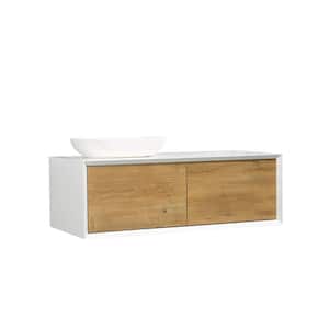 48 in. W Wall Mount Bath Vanity in White and Oak with Matte White Sink