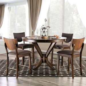Raven 5-Piece Walnut and Dark Chocolate Solid Wood Top Round Counter Height Table Set (Seats 4)