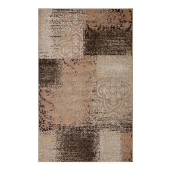 Bristol Beige/Camel 8 ft. x 10 ft. Abstract Damask Area Rug