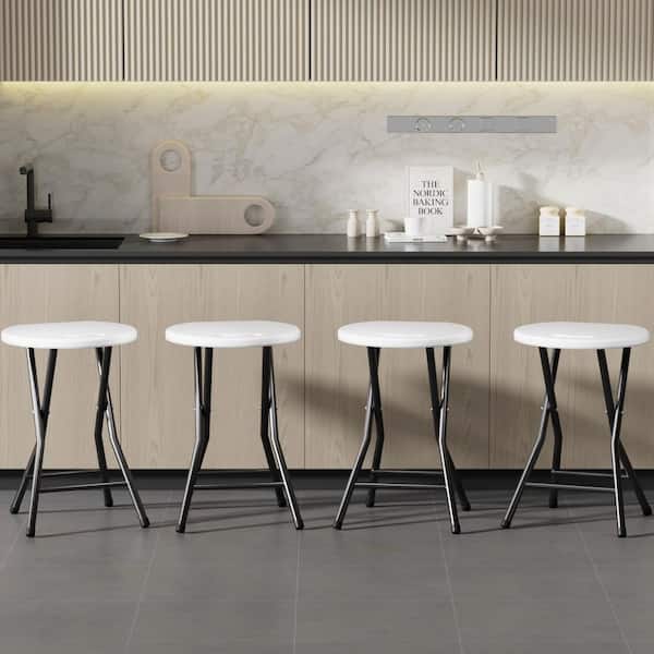 Folding Stool (Set of 4)-Portable Heavy-Duty Steel Frame, 18 in. Height, Lightweight White Seat for Indoor/Outdoor Use