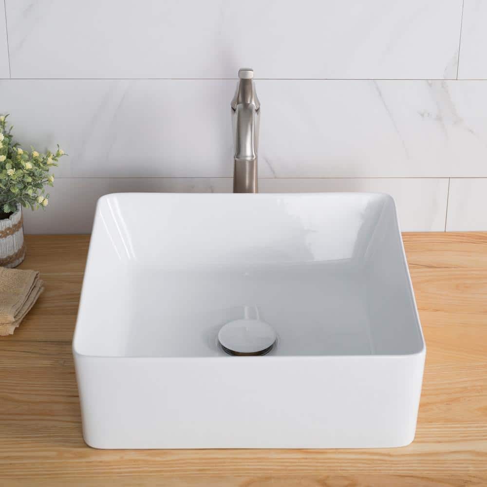 Viva White Square Ceramic Vessel Bathroom Sink