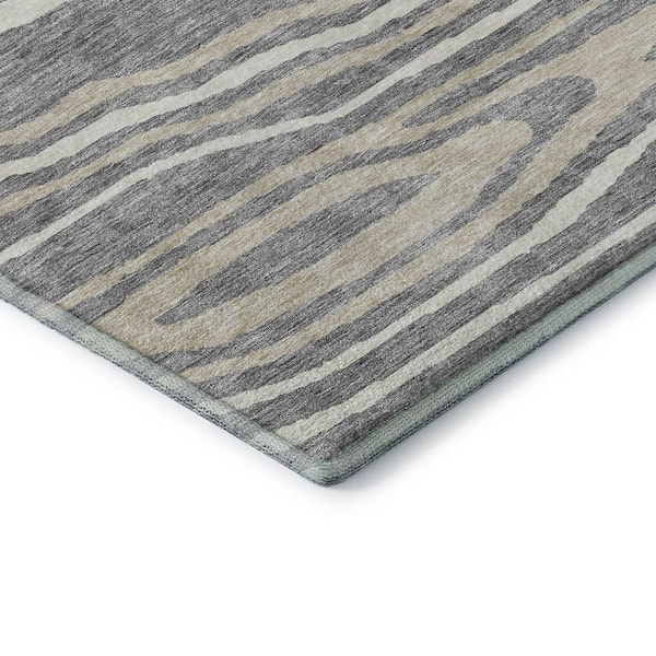 Mayfield Premium Machine Washable Abstract AMF974 Gray 3 ft. x 5 ft. Area Rug