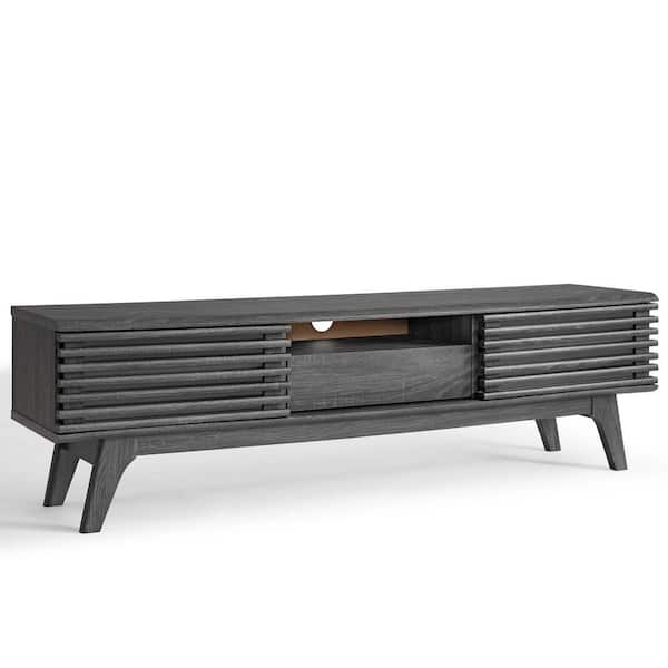 MODWAY Render 59 in. Charcoal Particle Board TV Stand with 1 Drawer Fits TVs Up to 59 in. with Storage Doors