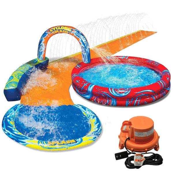 BANZAI Multi-color Cyclone Splash Vinyl Park Inflatable with Sprinkling Slide and Water Aqua Pool