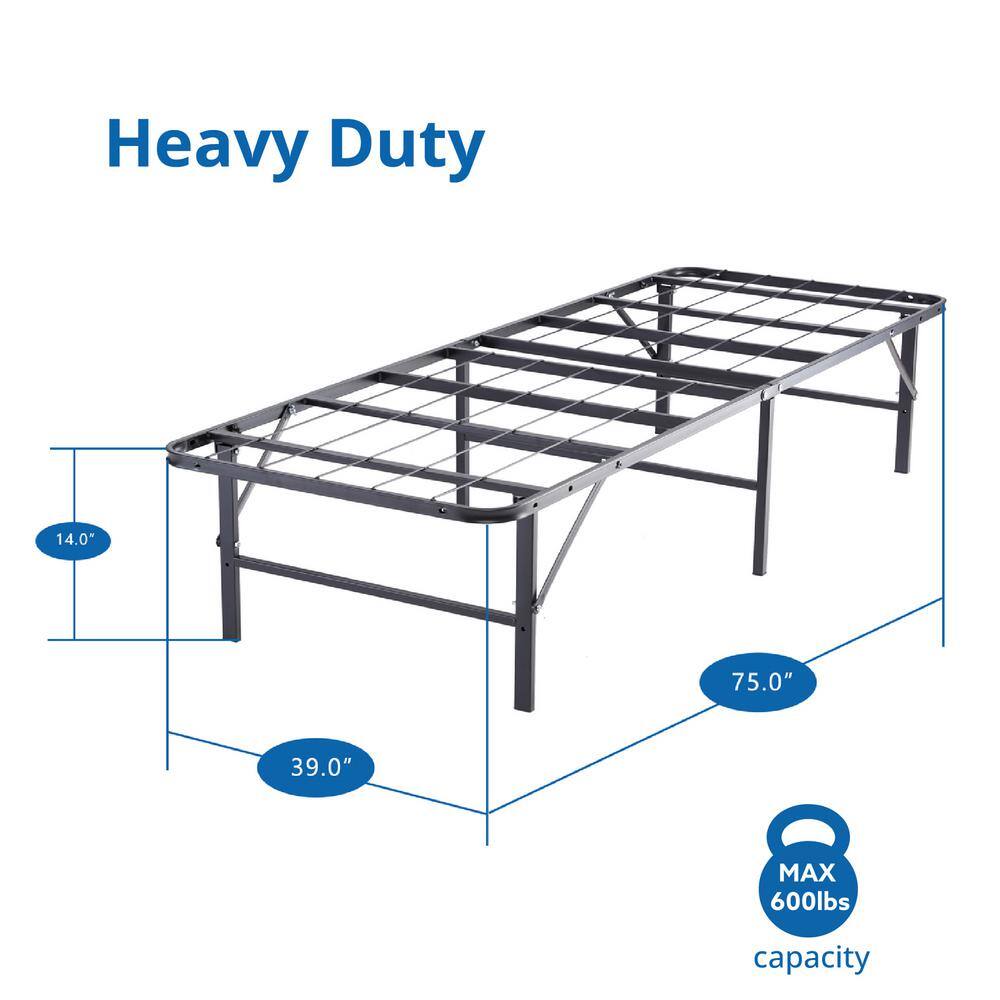 idealBase 14" Foldable Metal Platform Bed Frame - Mattress Foundation - Box Spring Replacement by Naomi Home-Bed Size:Twin,Color:Black