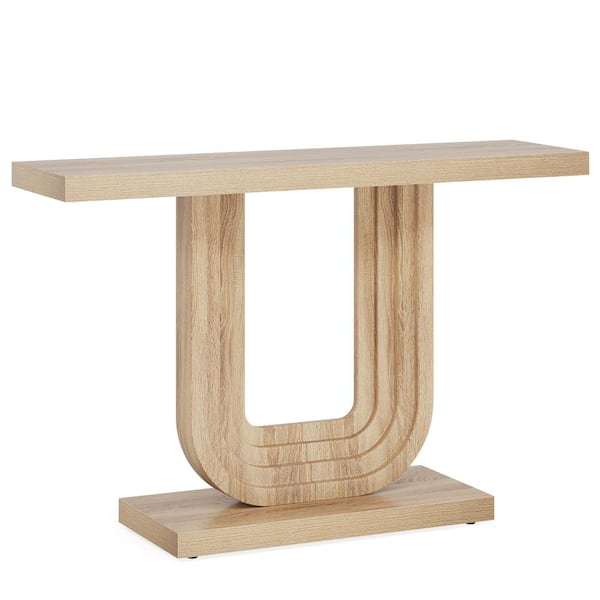 BYBLIGHT Turrella 39.3 in Brown Rectangle Engineered Wood Console Table with Geometric Base