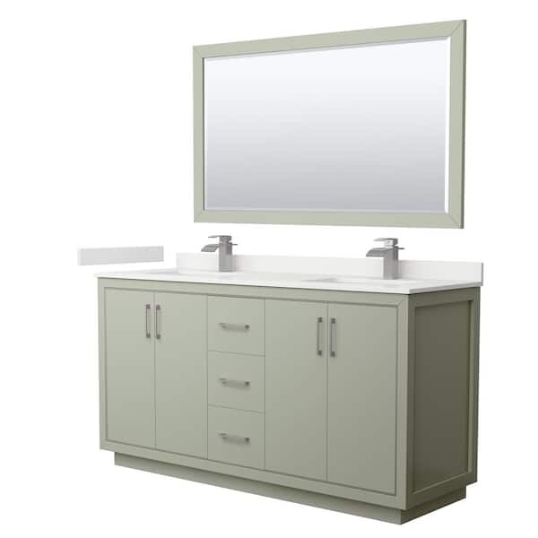 Wyndham Collection Icon 66 in. W x 22 in. D x 35 in. H Double Bath Vanity in Light Green with White Quartz Top and 58 in. Mirror