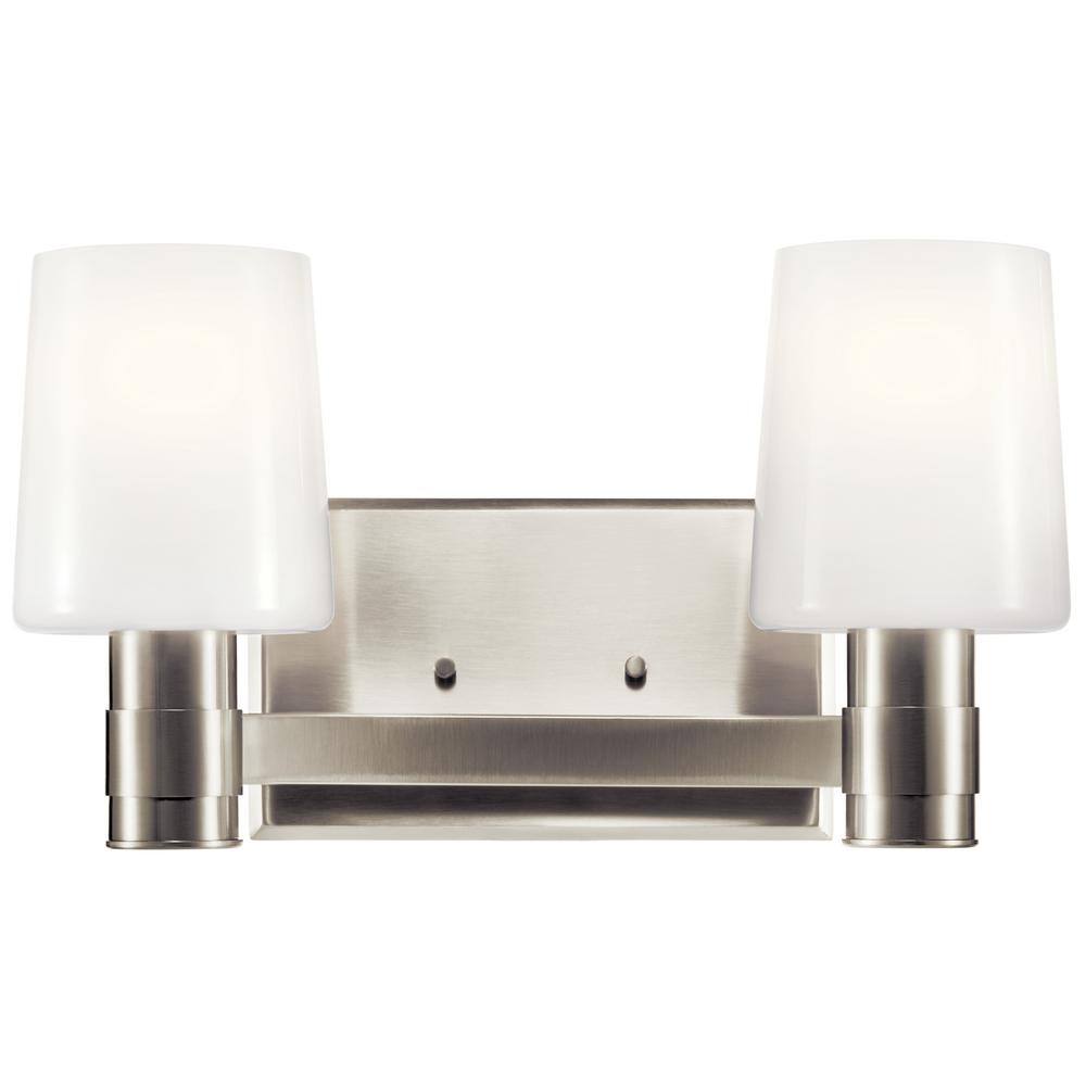 Brushed Nickel 2-Light Vanity Light with Opal Glass Shade