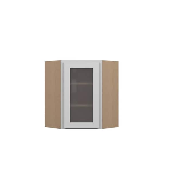 Bedford Shaker 27 in. W x 36 in. H x 15 in. D in Painted White Plywood Assembled Frosted Glass Corner Diagonal Wall