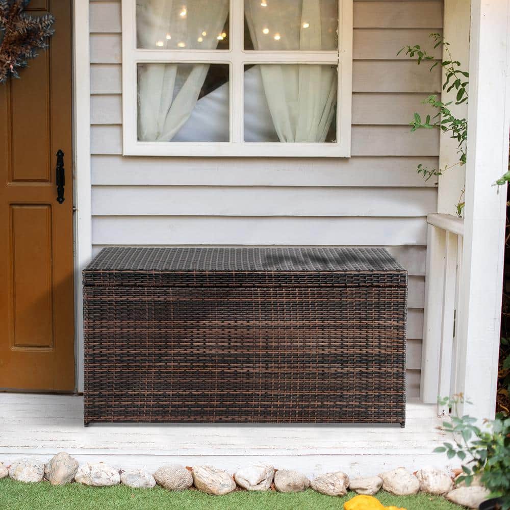 132 Gallon Brown Gradient Wicker Deck Storage Box