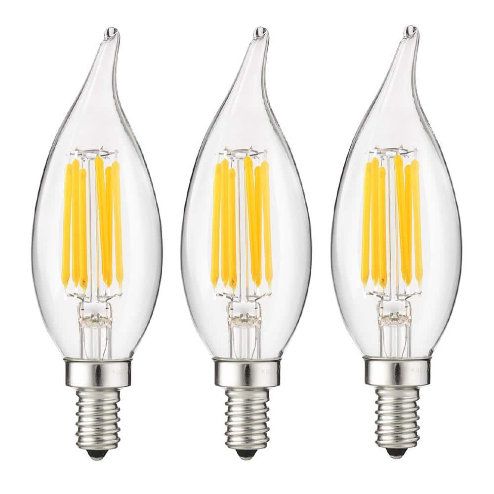 Sunlite 60-Watt Equivalent CA11 Dimmable Clear Flame Tip Filament LED Light  Bulb in Warm White, 2700K (3-Pack) HD02456-3 - The Home Depot