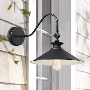 1-Light Black Outdoor Barn Light Hardwired Wall Mount Sconce with Metal Shade