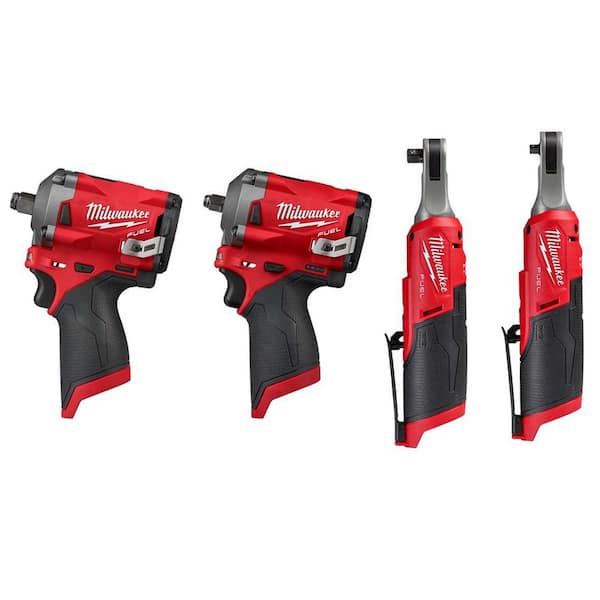 Milwaukee M12 FUEL 12V Lithium-Ion Brushless Cordless 1/2 in. & 3/8 in. Impact Wrenches & High Speed 3/8 in. & 1/4 in. Ratchets