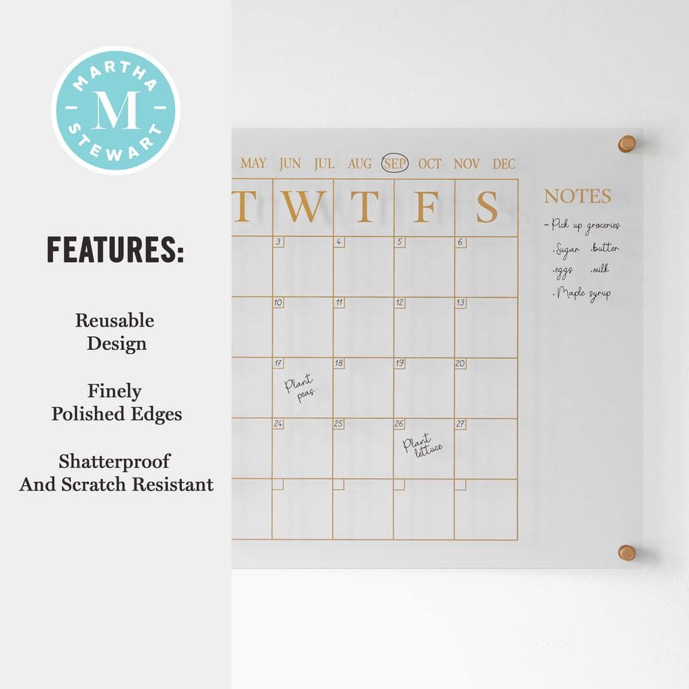 Clear Gold Acrylic Monthly Wall Calendar with Notes
