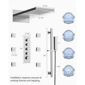 15-Spray 9 in. Lx21 in. W Wall Mount Fixed and Handheld Shower Head in Brushed Nickel (Valve Included)