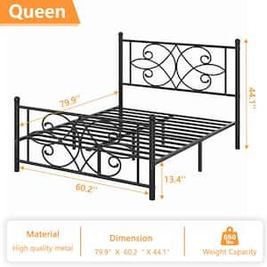 Victorian Style Bed Black Metal Frame Queen Platform Bed with Headboard and Footboard, Heavy Duty Mattress Foundation