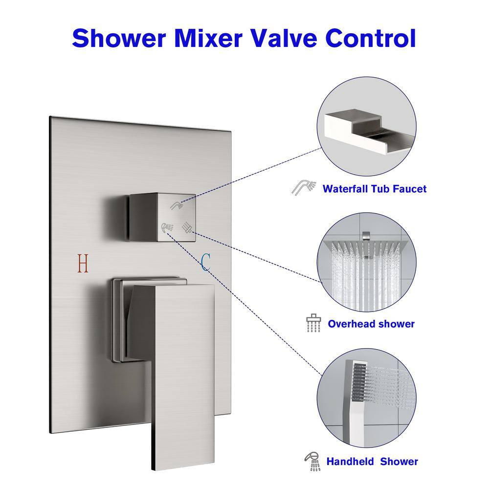 Brushed Nickel Square Rain Shower Head with Handheld System