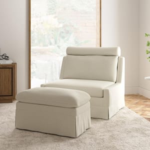 Anne Ivory 45 in. W Modern Slipcovered Chair and a Half with Ottoman