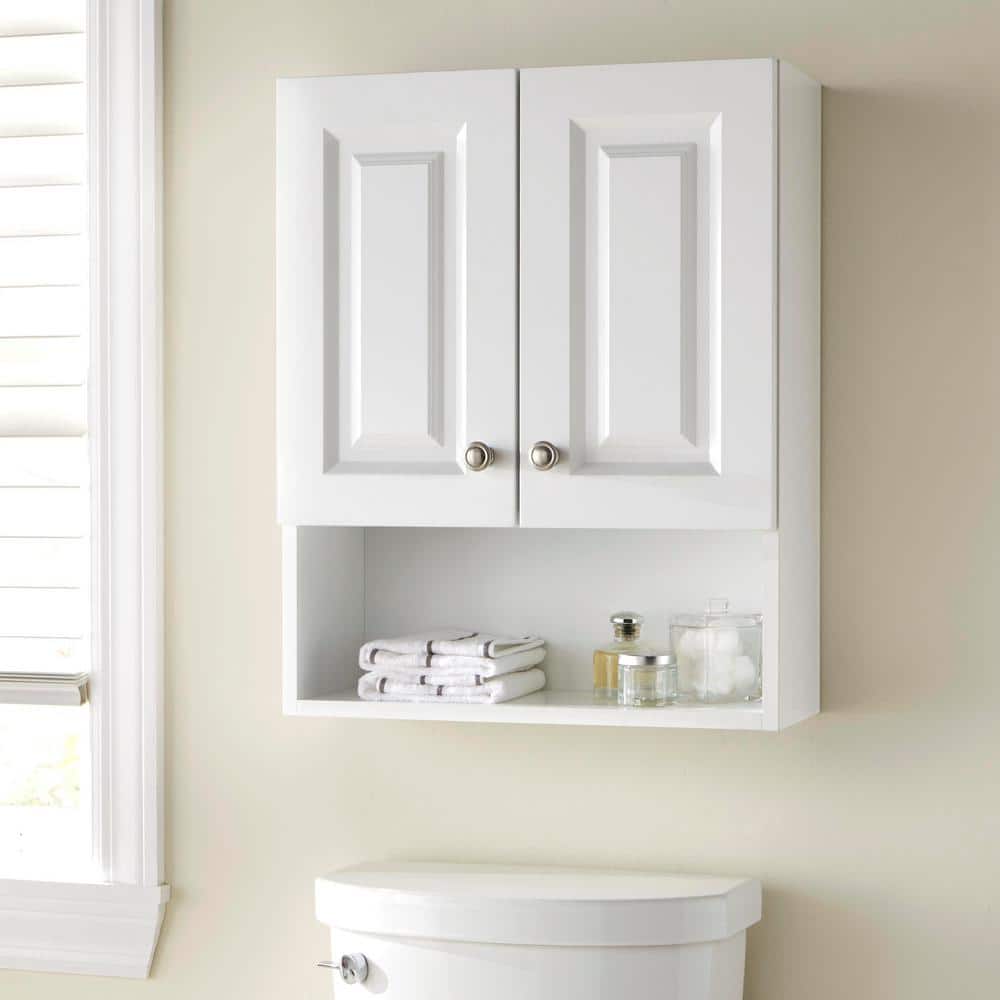 White Wall Cabinet 2-Door Hanging Storage Shelf Bathroom Medicine Organizer