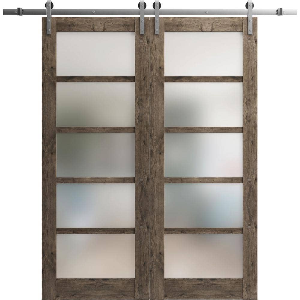 Assemble Required 18 in. x 80 in. 2 Panel Frosted Glass Cognac Oak Solid MDF Sliding Barn Door with Hardware Kit price history on PriceWatchPro