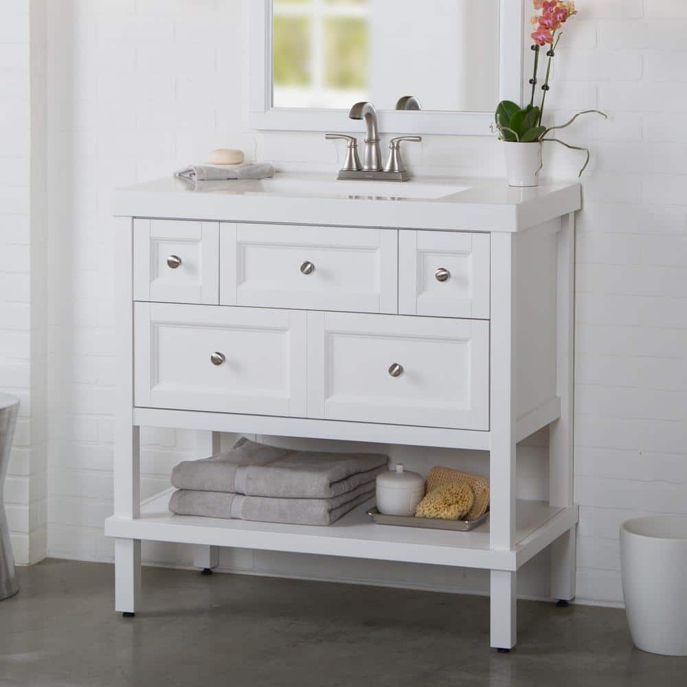 Ashland 37 in. W x 19 in. D x 36.7 in. H Bath Vanity in Blue w/ Cultured Marble Vanity Top in White w/ White Sink