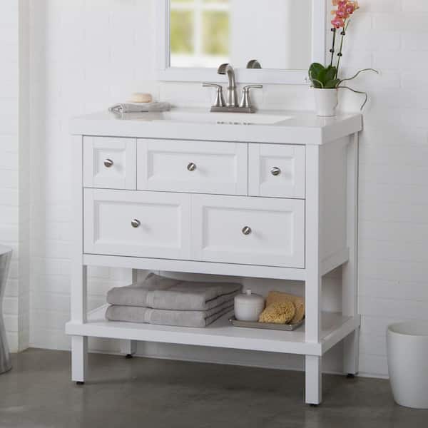 Ashland 37 in. W x 37 in. H x 19 in. D Bathroom Vanity in White with Vanity Top in White with White Sink Ashland 37 in. W x 37 in. H x 19 in. D Bathroom Vanity in White with Vanity Top in White with White Sink