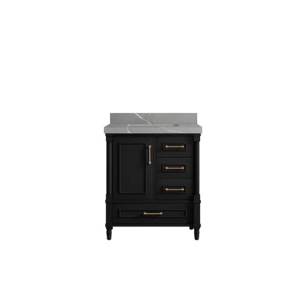Willow Collections Hudson 30 in. W x 22 in. D x 36 in. H Bath Vanity in Black with 2 in. Piatra Quartz Top