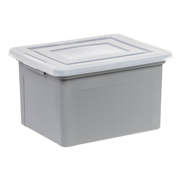 14.19 in. W x 10.88 in. H Snap Tight Plastic File Organizer Storage Box, Gray with Clear Lid 3 Pack Letter Size