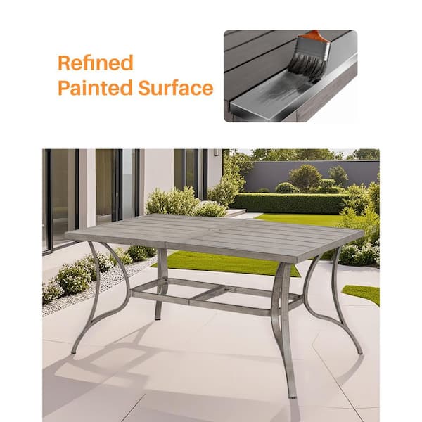 60 in. Outdoor Patio Dining Table for 6, Rectangular Aluminum