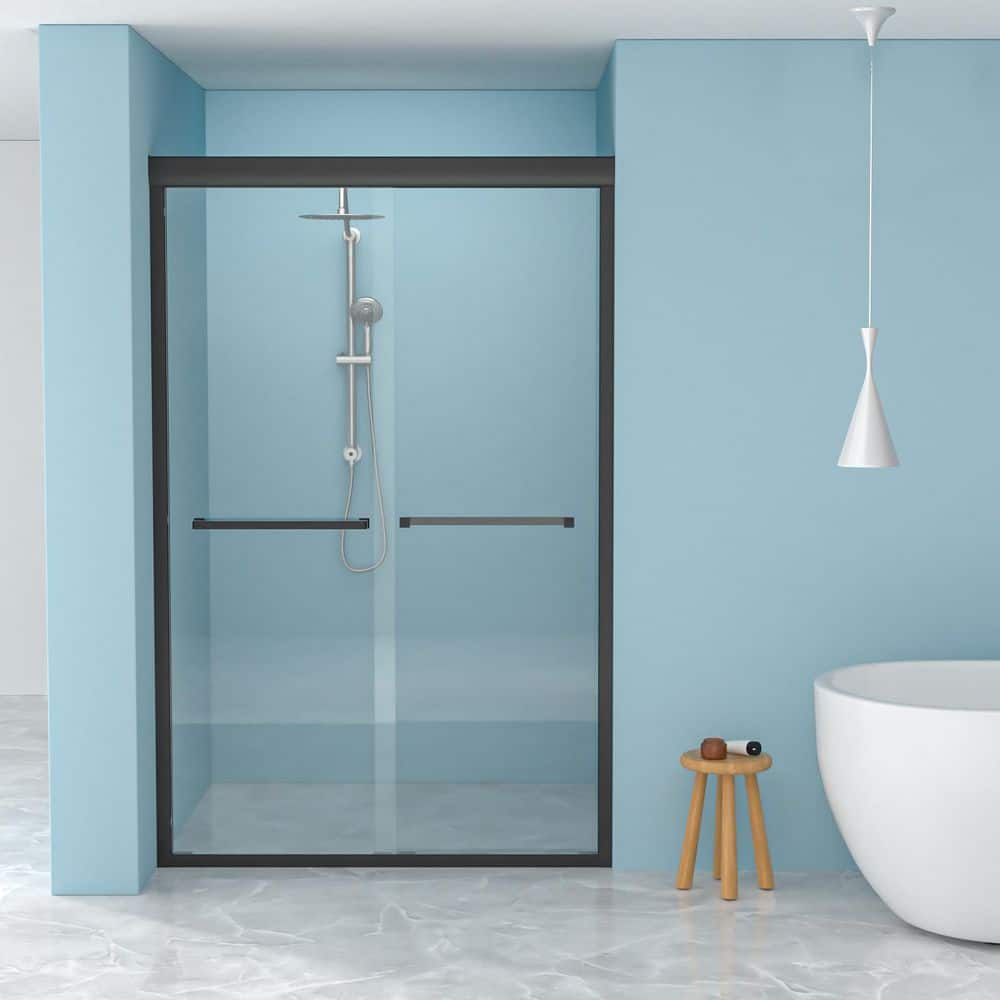 48-48 4/5 in. W x 76 in. H Double Sliding Framed Shower Door in Matte Black with Clear Glass price history on PriceWatchPro