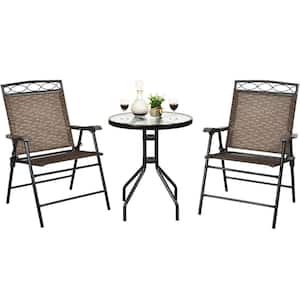 3-Piece Steel Frame Outdoor Bistro Set with Patio Folding Chairs and Table