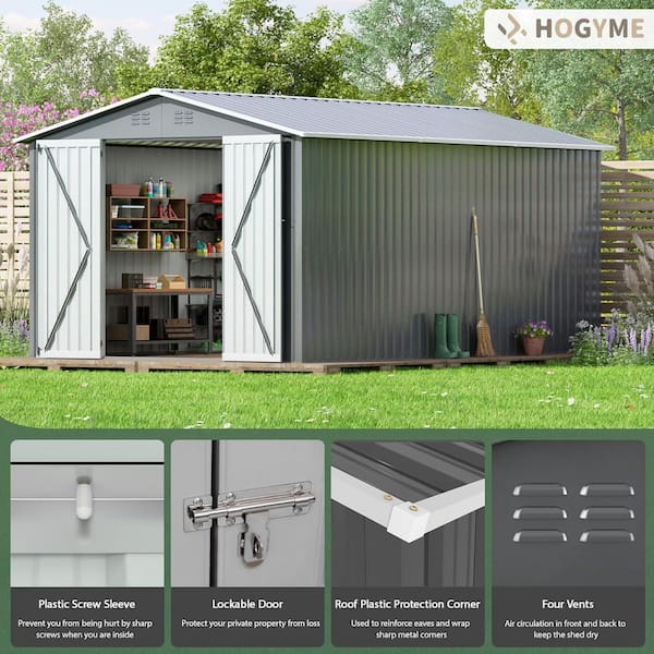 JAXPETY 10 ft. W x 12 ft. D Metal Storage Shed with Lockable Doors