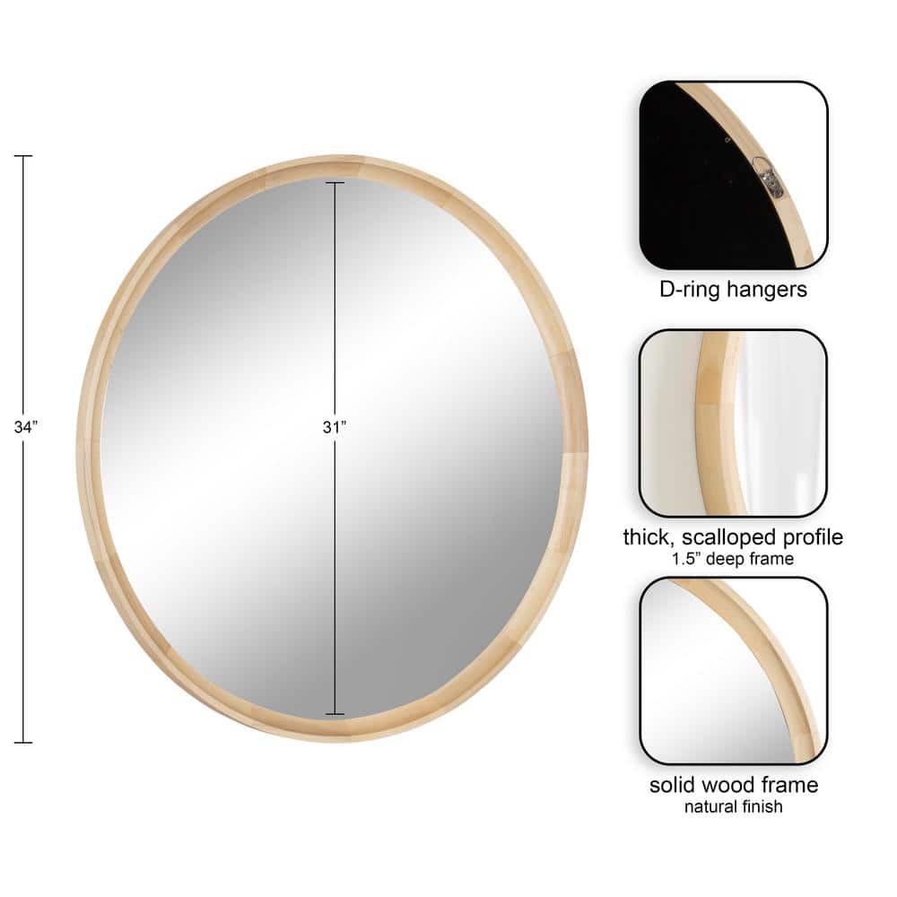 Hatherleigh 34-Inch Round Natural Wood Bathroom Vanity Mirror