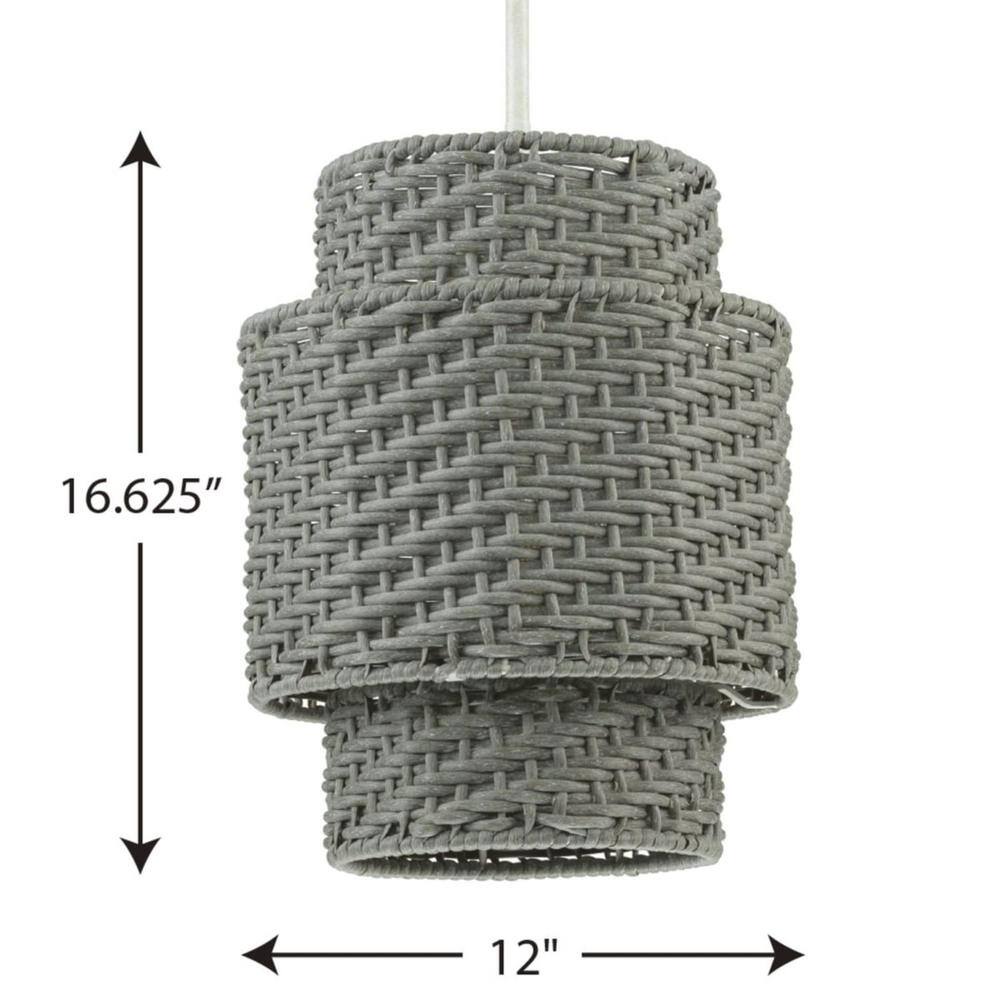Weathered Grey Rattan Outdoor Pendant Light with White Etched Shade