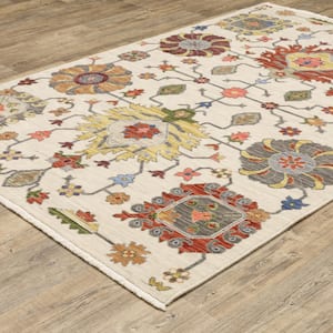 Lavista Ivory/Multi-Colored Doormat 3 ft. x 5 ft. Traditional Persian Oriental Wool/Nylon Blend Indoor Area Rug