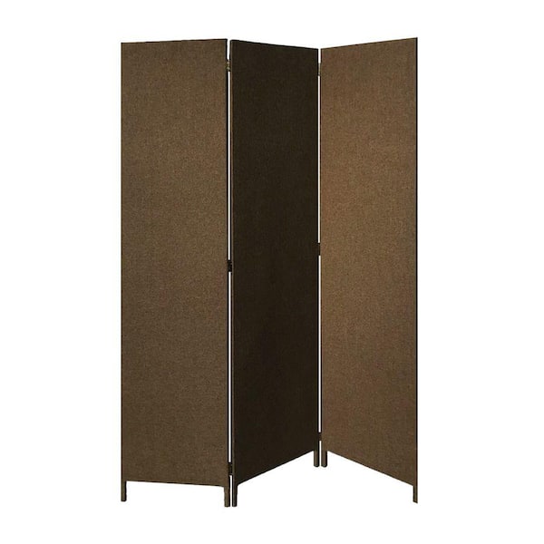 Benjara Brown 3-Panel Fabric Upholstered Wooden Screen with Straight Legs