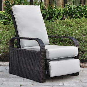 Wicker Outdoor Lounge Recliner Chair with 5.12 in. Thicken Gray Cushion