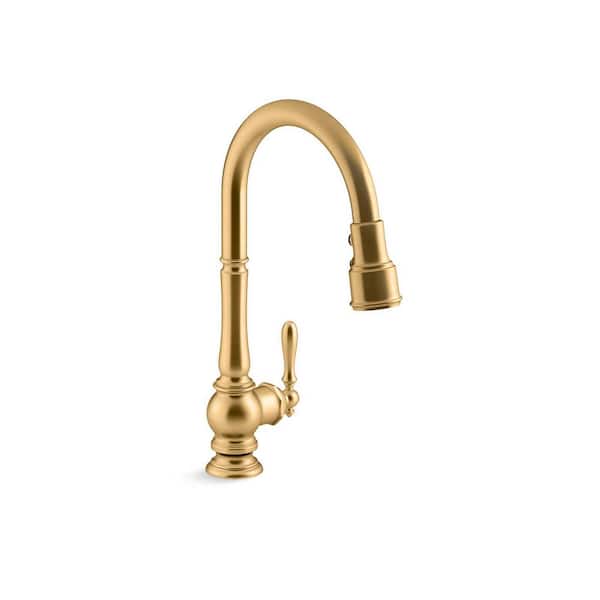KOHLER Artifacts Single-Handle Pull-Down Sprayer Kitchen Faucet in Vibrant Brushed Moderne Brass
