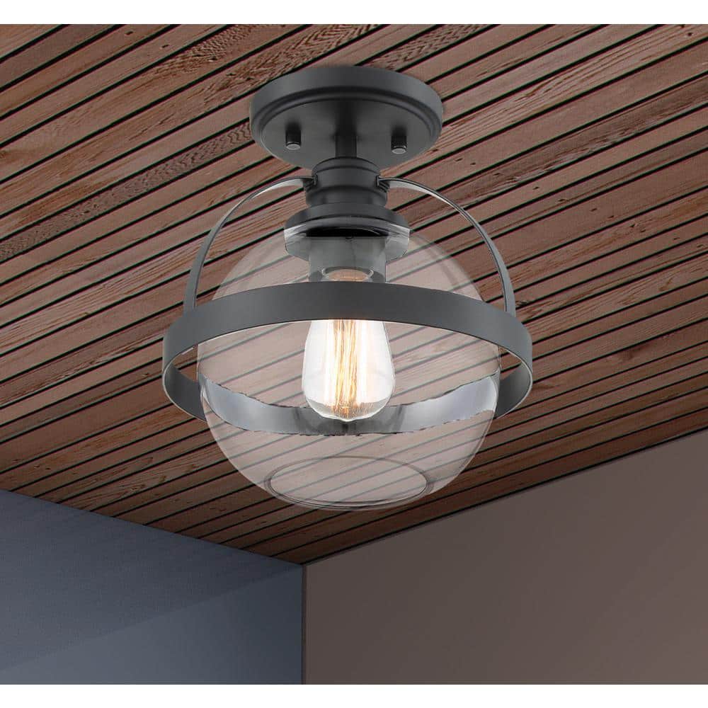 Matte Black Glass Semi-Flush Mount Ceiling Light