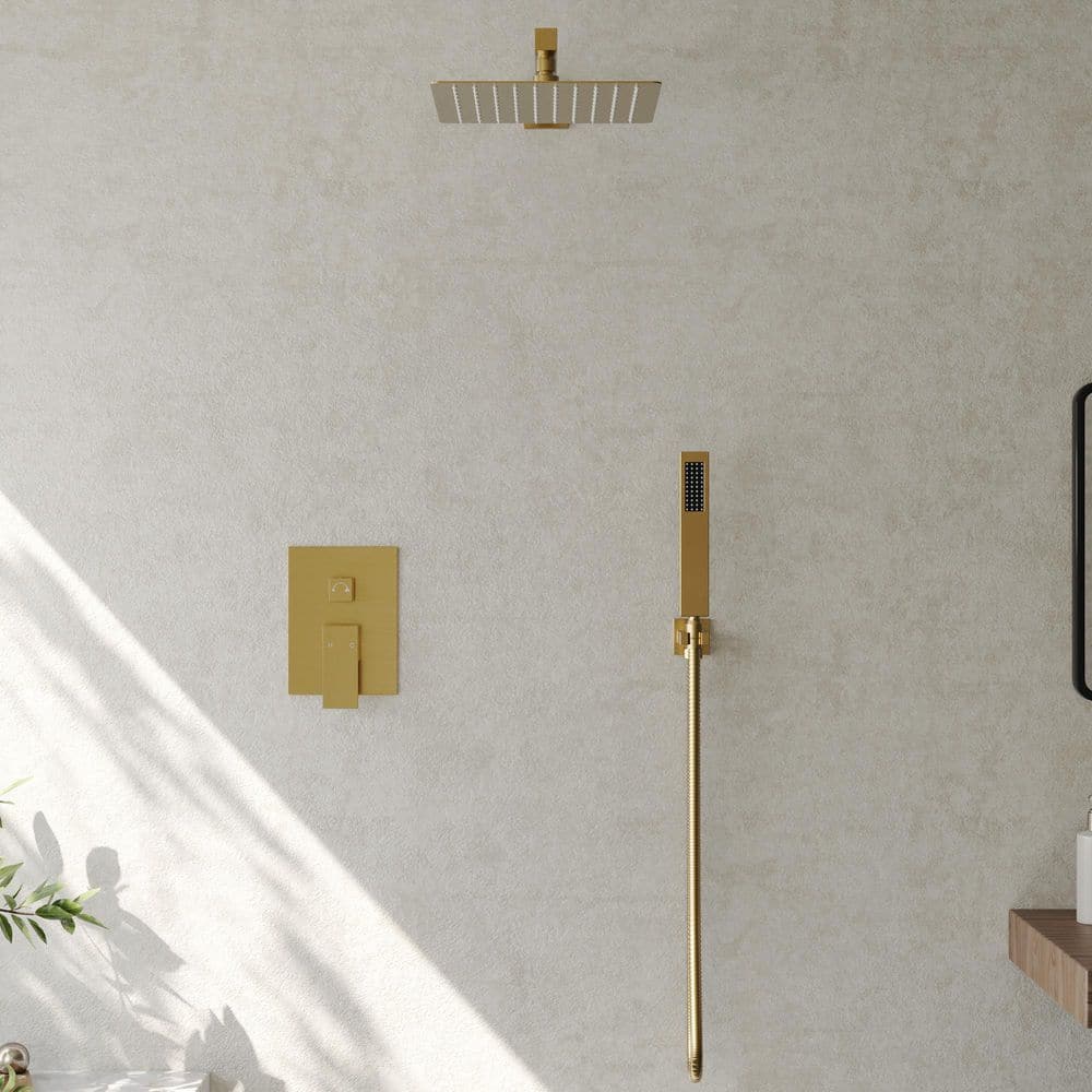 Brushed Gold Dual Head Wall Mounted Rain Shower System