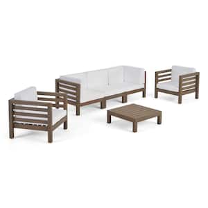 Oana Grey 6-Piece Wood Patio Conversation Set with White Cushions