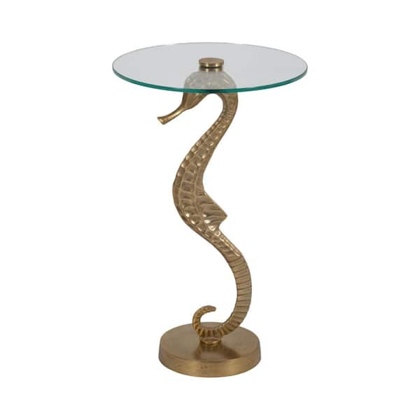 Liv & Skye 15 in. Gold Round Glass Accent Table