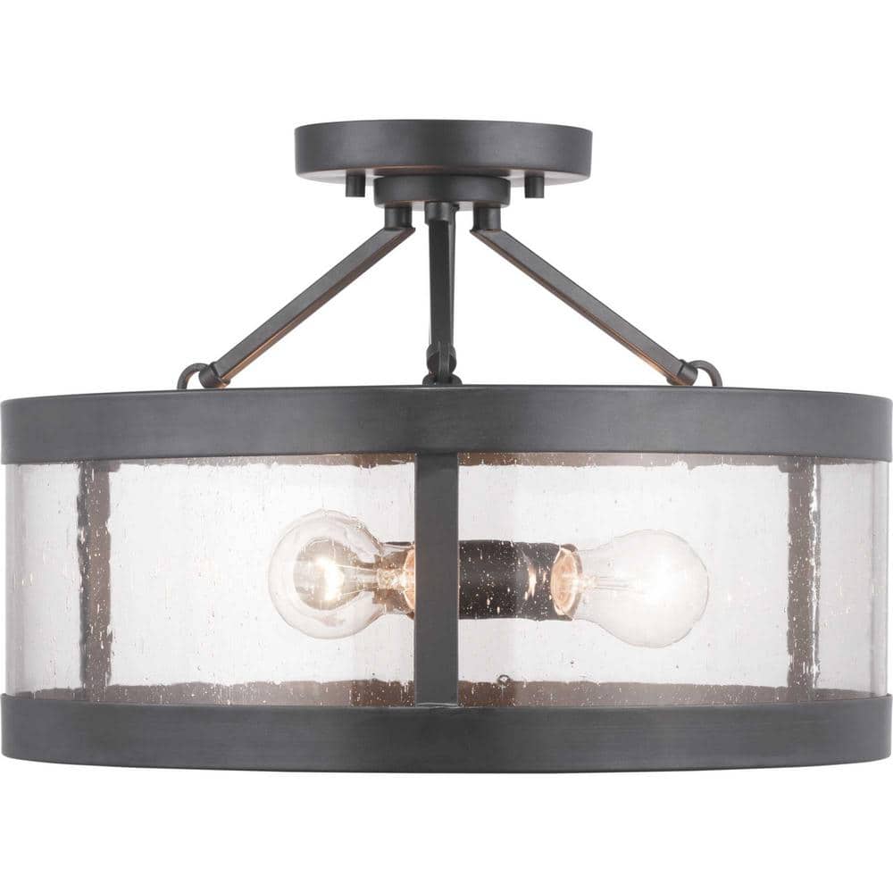 Graphite Seeded Glass 3-Light Farmhouse Ceiling Fixture