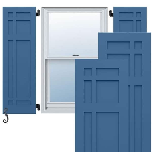 Ekena Millwork EnduraCore San Juan Capistrano Mission Style 12-in W x 32-in H Raised Panel Composite Shutters Pair in Sojourn Blue